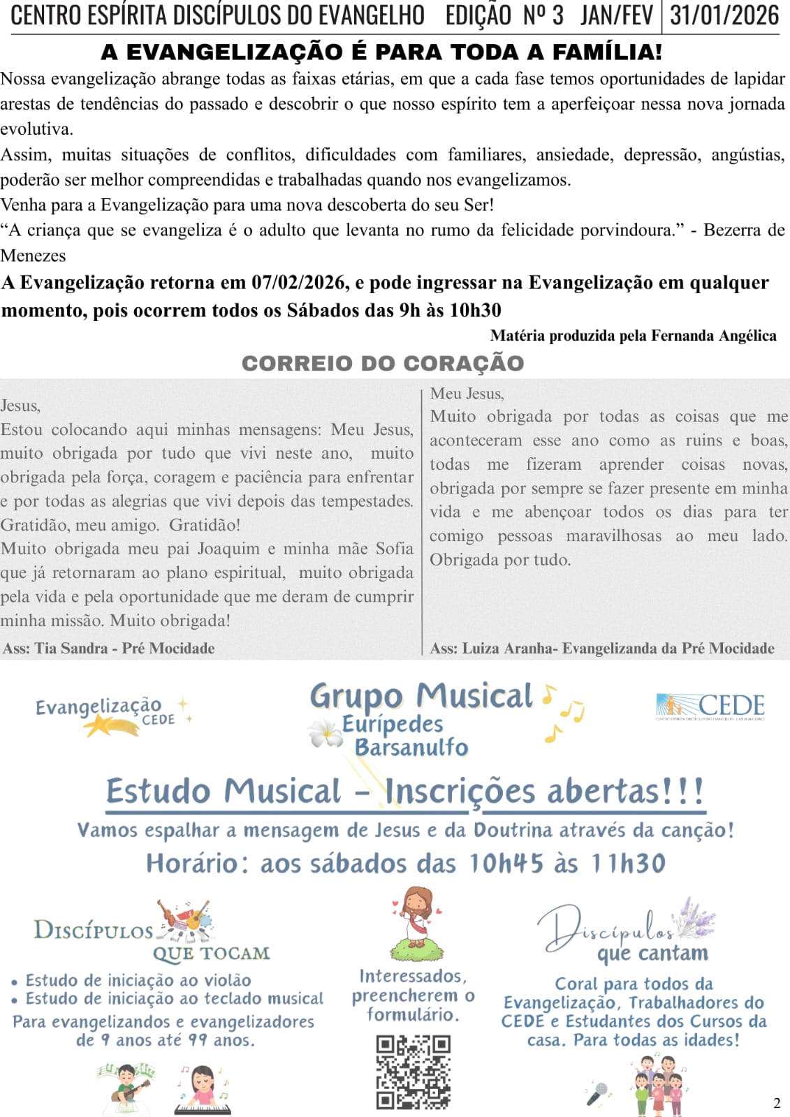 Evangelização / Correio do coração /Grupo Musical Eurípedes Barsanulfo