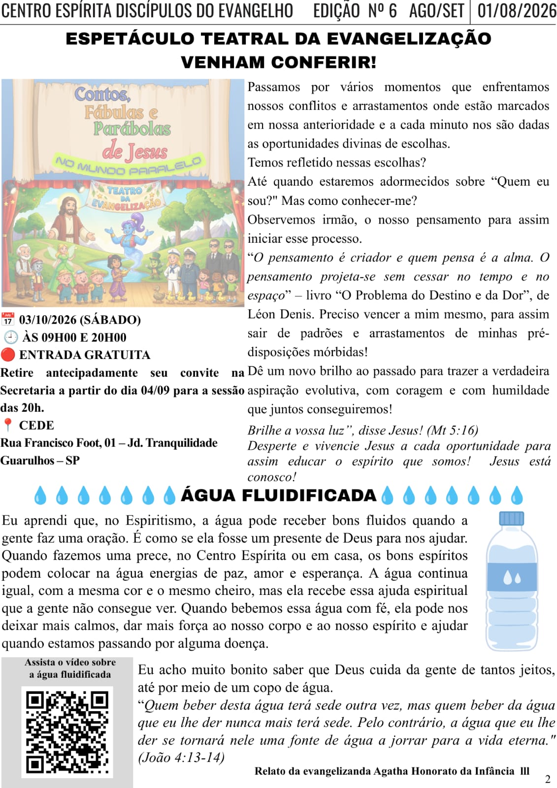 - Convite: Teatro Evangelização / ÁGUA FLUIDIFICADA