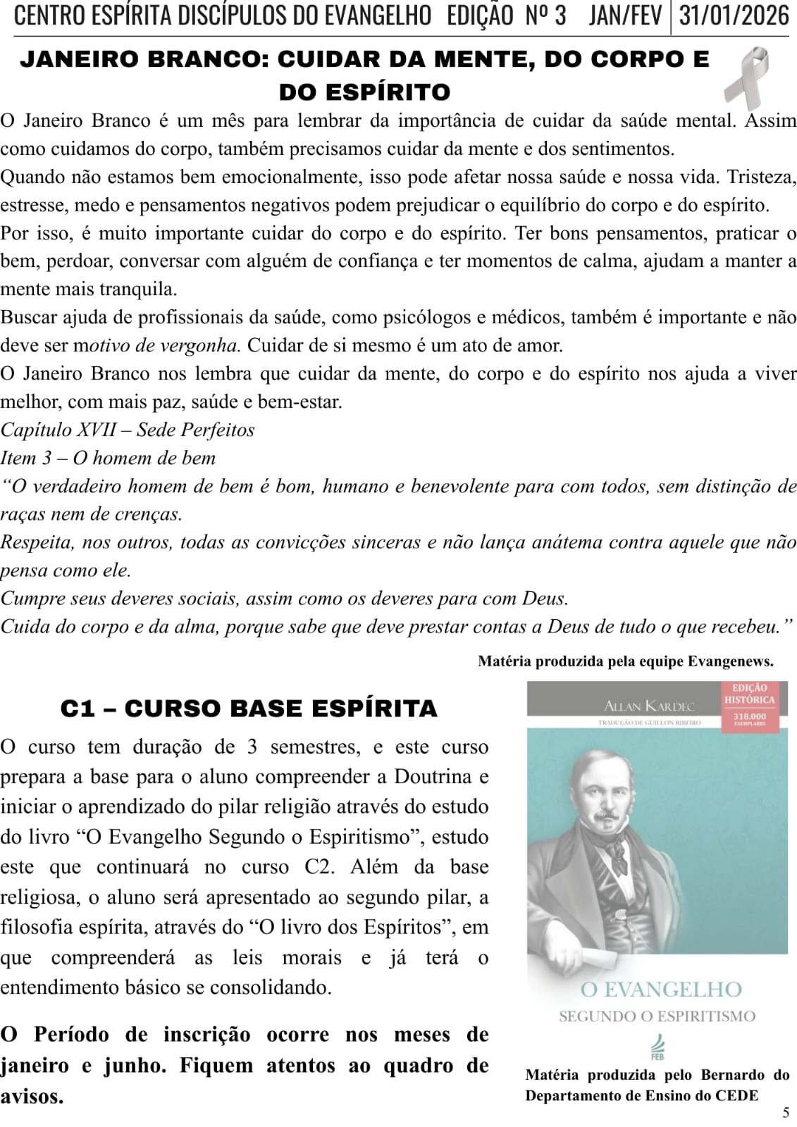 Janeiro Branco / C1 - Curso Base Espírita