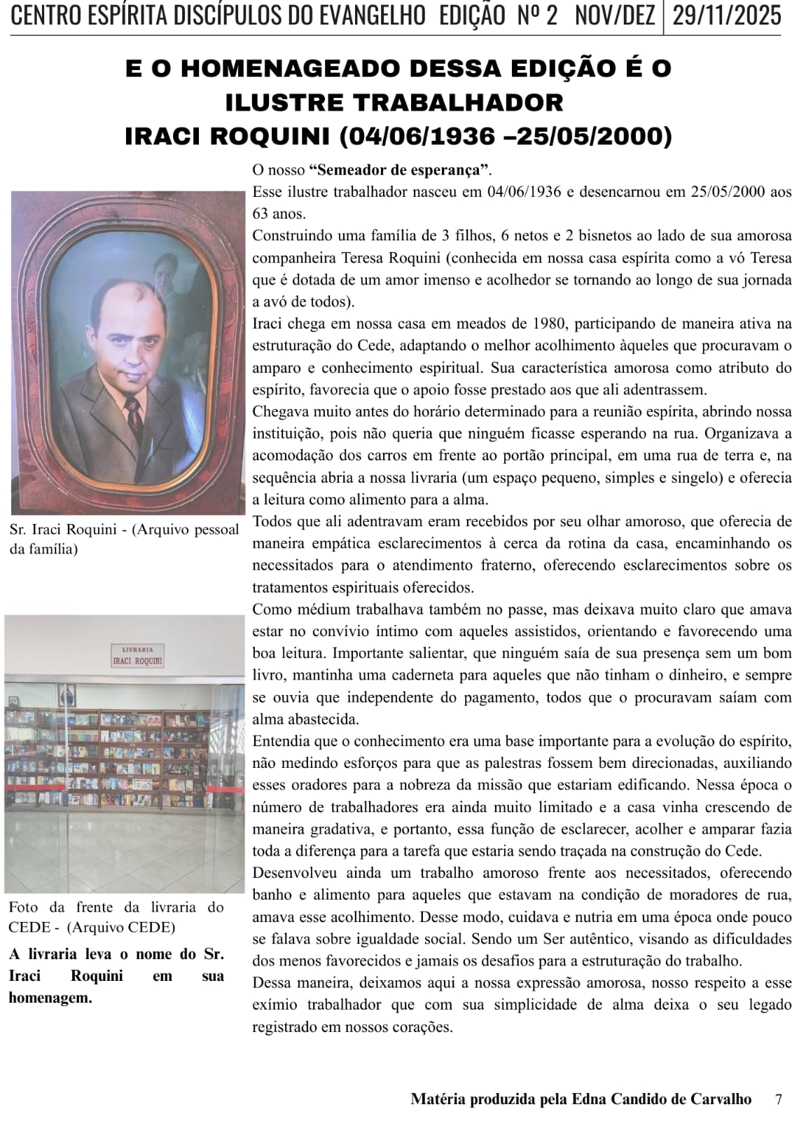 -Homenagem ao Sr. Iraci Roquini