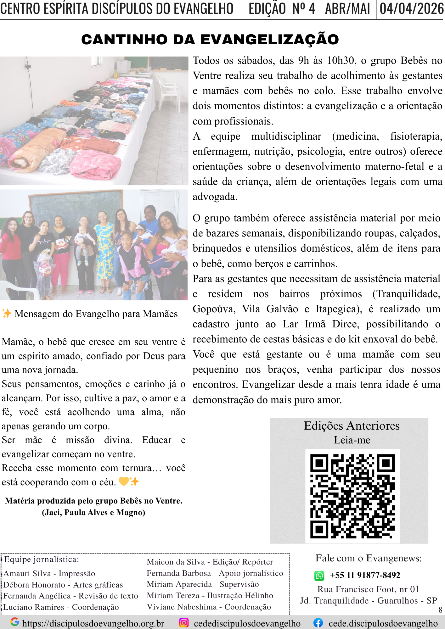 Cantinho da Evangelização / Edições anteriores